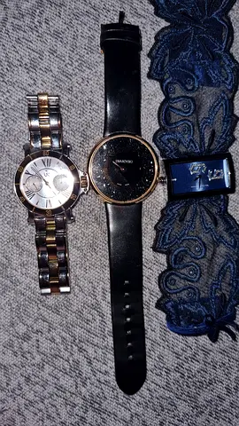 Set of 3 womens watches — two-tone bracelet, black Swarovski, lace strap