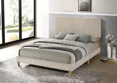 Cream corduroy full size platform bed