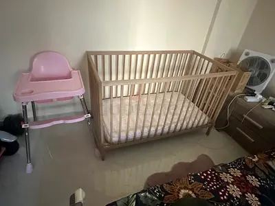 Wooden Crib and High Chair Set