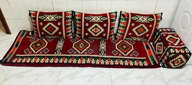 Traditional Majlis Floor Seating Set - Cushions, Backrests  Bolsters