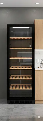 Vestfrost latest model WFG185 wine fridge 197 bottle capacity dual temperature black version by hvc