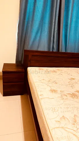 Wooden bed frame with matching nightstand - good conditioner ,with bed mattress