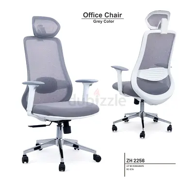 Grey ergonomic mesh office chair with adjustable headrest and lumbar support