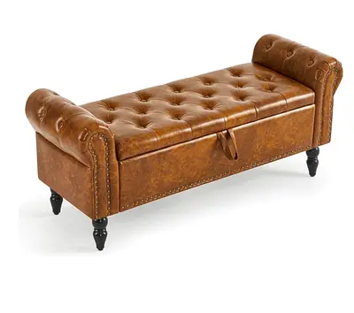 Vintage Leather Storage Bench