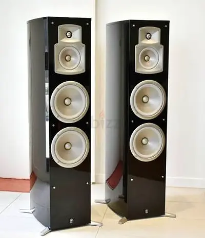 Pair of floor-standing tower speakers — black glossy