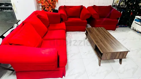 Red sofa set (3-seater + 2 armchairs)