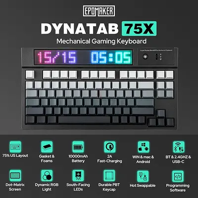 EPOMAKER DynaTab 75X Wireless Gaming Keyboard with Custom Dot-Matrix RGB LED