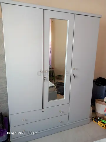 Stylish Grey Wardrobe with Mirror