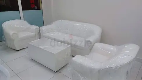 White 3-Seater Sofa Set with 2 Armchairs and Coffee Table (Wrapped, Like New)