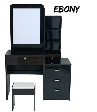 Ebony Dressing Table / Vanity with Mirror, Stool  Drawers