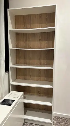 Tall White Bookcase with Wood-Effect Back - Good Condition