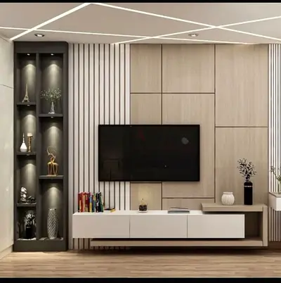 My modern wall-mounted entertainment center with built-in display shelves