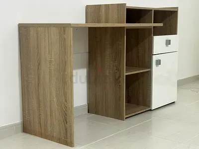 Compact study/PC desk with built-in shelves and storage cabinet