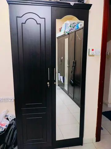 Dark Wood 2-Door Wardrobe with Full-Length Mirror