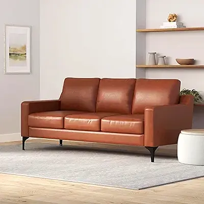 Pillow back brown leather 3 seater sofa