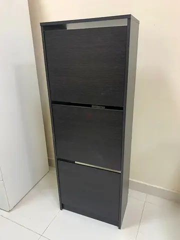 Slim 3-tier Shoe Cabinet (Dark Wood)