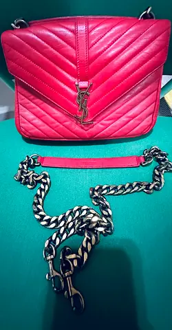 Authentic Saint Laurent (YSL) Medium College Bag - Red Quilted Lambskin with Antique Gold Hardware