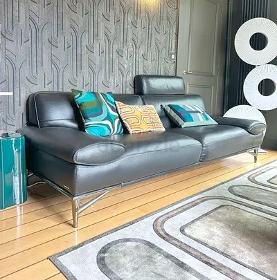 Original Roche Bobois Nota Bene Large 2.5-seater sofa genuine grey Italian leather 196x75x95 cm