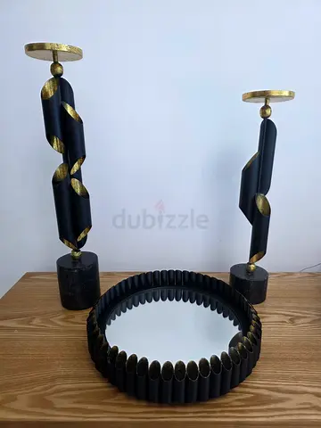 Luxury Black  Gold Decor Set – Candle Holders  Matching Tray