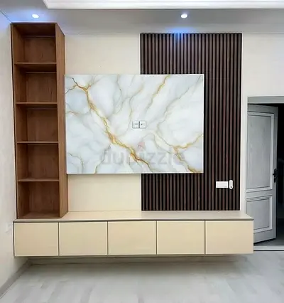 Royal TV Unit with Built-in Shelves  Marble-Effect Panel