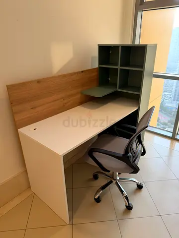 Modern Study Desk with Storage Shelves and chair