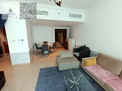 Furnished apartment for monthly rent in Ajman, Corniche Residence Towers, sea view, two bedrooms and a living room, master bedrooms, spacious