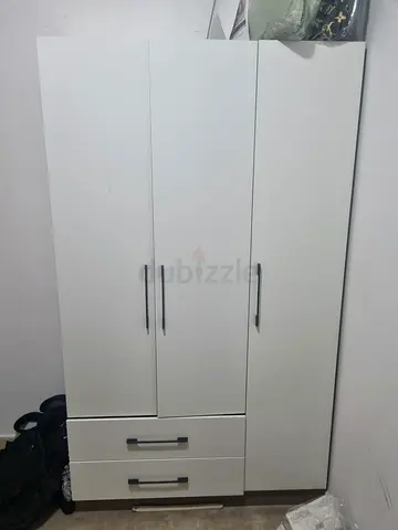 White 3-Door Wardrobe with 2 Drawers - Good Condition
