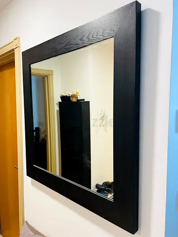 Large Black Wooden Wall Mirror (Good Condition)