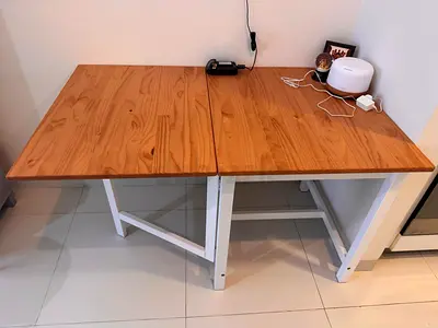 IKEA Solid Wood-top Table with White Frame (Used)