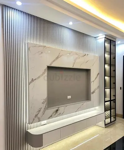 Brand New Modern marble-finish TV wall unit