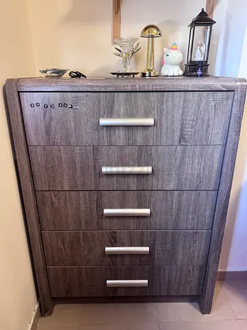 My grey 5-drawer dresser — solid, good condition