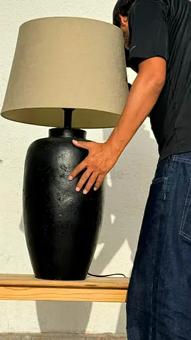 My large black ceramic table lamp with beige linen shade