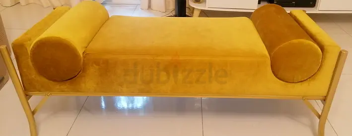 Mustard Velvet Bolster Bench with Gold Frame