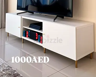 White TV Entertainment Unit with Storage — Excellent Condition, 1,000 AED