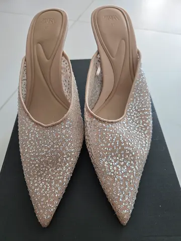 ZARA Beige Sparkly Pointed-Toe Slip-On