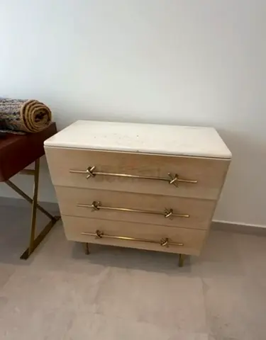 West Elm Debra Folz 3-Drawer Cabinet  Top is Real Marbel   Featuring a white marble top, ash wood ve