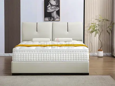 Brand New White upholstered bed with mattress