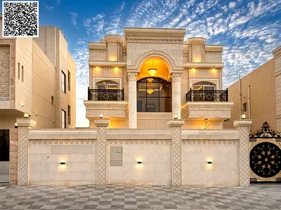 فيلا للبيع بتصميم كلاسيكي طابقين ورووف مع مسبح شامل رسوم التسجيل والتملك موقع ممتاز بجانب الخدمات بالقرب لشارع الشيخ محمد بن زايد تملك حر