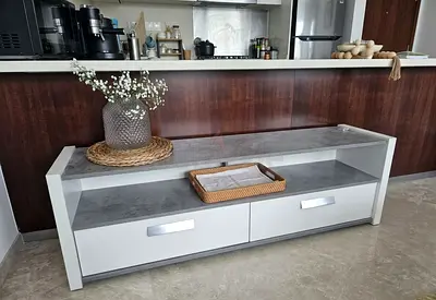 White and grey TV cabinet - 2 drawers