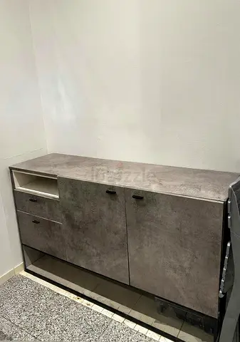 Concrete-effect sideboard cabinet — 2 doors, 2 drawers