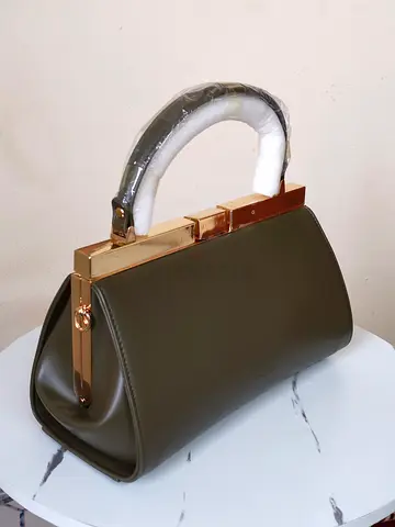 Olive green structured top-handle handbag with gold hardware