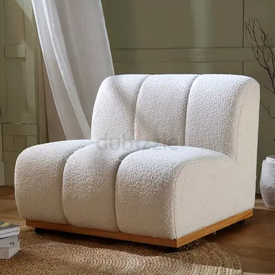 Cozy White Accent Chair with Wooden Base