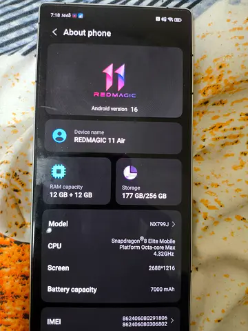 Nubia RedMagic 11 Air - 12GB RAM, 256GB Storage only 10 days use brand new charge only 7 times