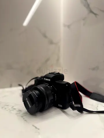 My Canon EOS mirrorless camera with kit lens and strap with charger and the bag