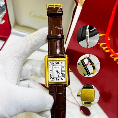 Cartier Womens Watch with Brown Leather Strap