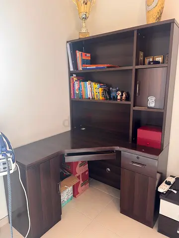 Stylish Wooden Corner Study Table with Storage