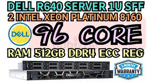 DELL R640 SERVER 1U SFF 512GB RAM DDR4 ECC 96 COR DUAL INTEL XEON PLATINUM 8160 SSD DRIVE 5TB