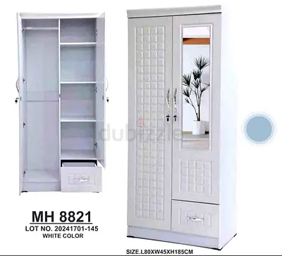 Two Door New Stylish White Wardrobe with Mirror and Ample Storage