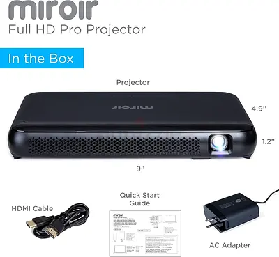 Miroir M190 Mini Portable Projector, 1080p input supported, USB - C Video Built-in kickstand (Renewe