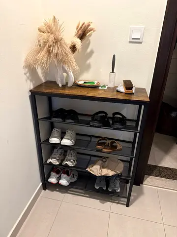 My 5-tier metal  wood shoe rack with wooden top - good condition
